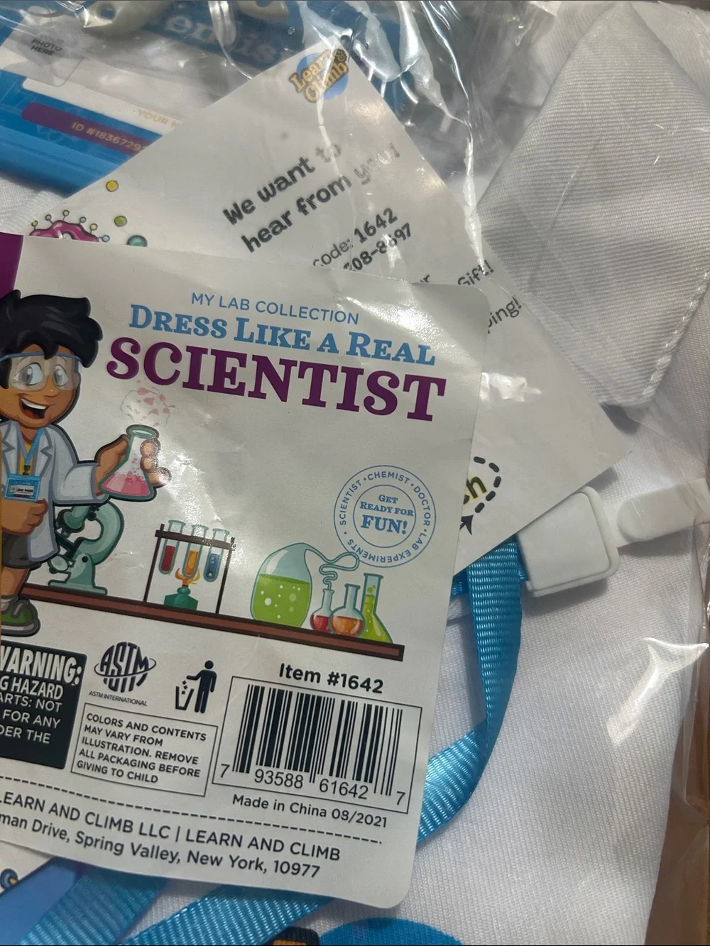Kids White Scientist Lab Coat Costume with Blue Buttons and ID Badge